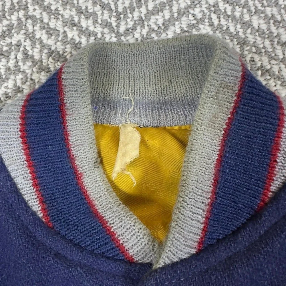 Vintage Unbranded Varsity Letterman Jacket Mens M Navy Blue‎ Grey Leather 70s 76